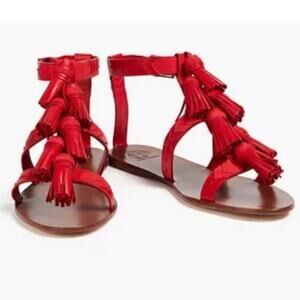 Tory Burch Weaver Red Leather Tassel Sandals